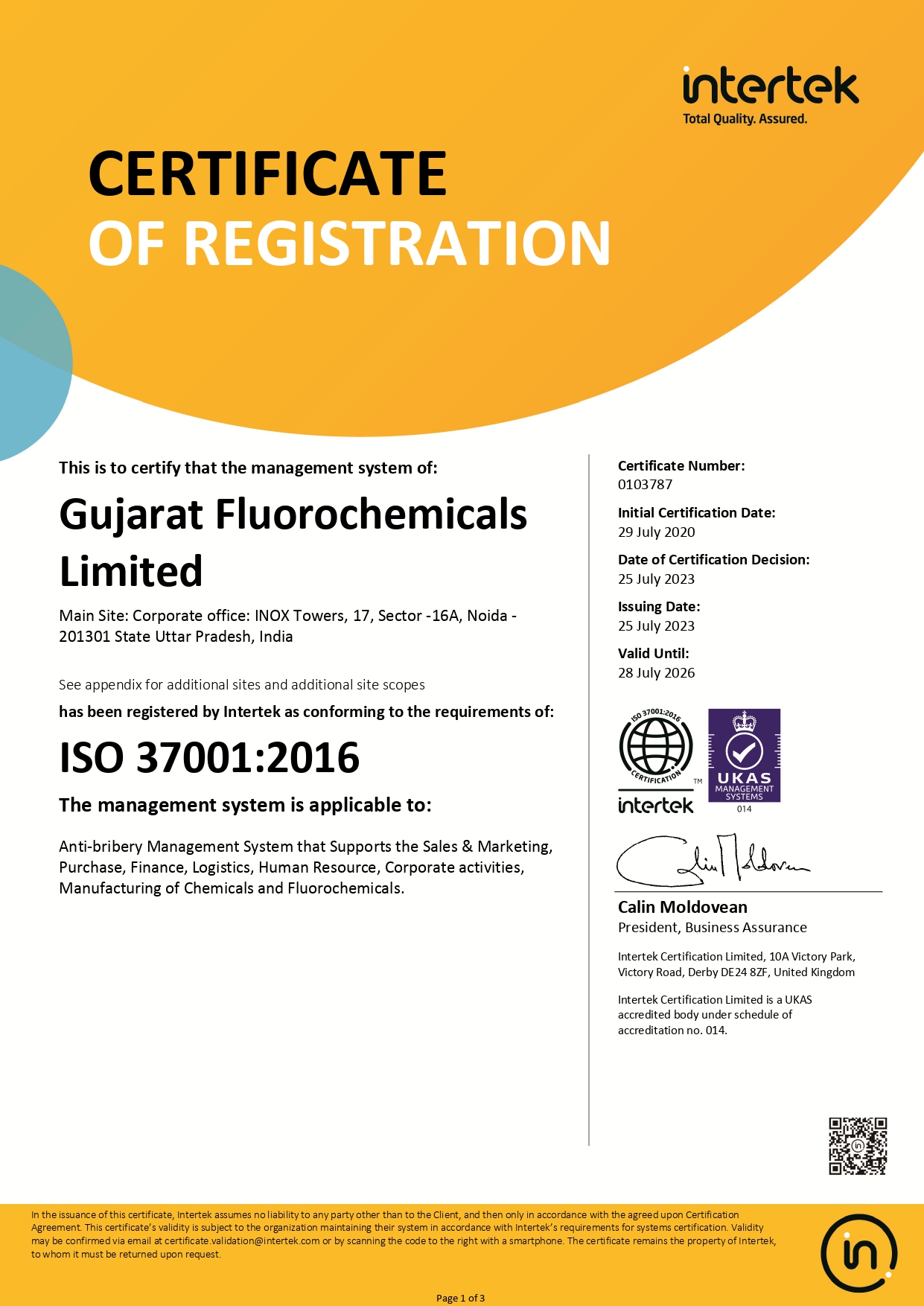 GFL Registration certificate