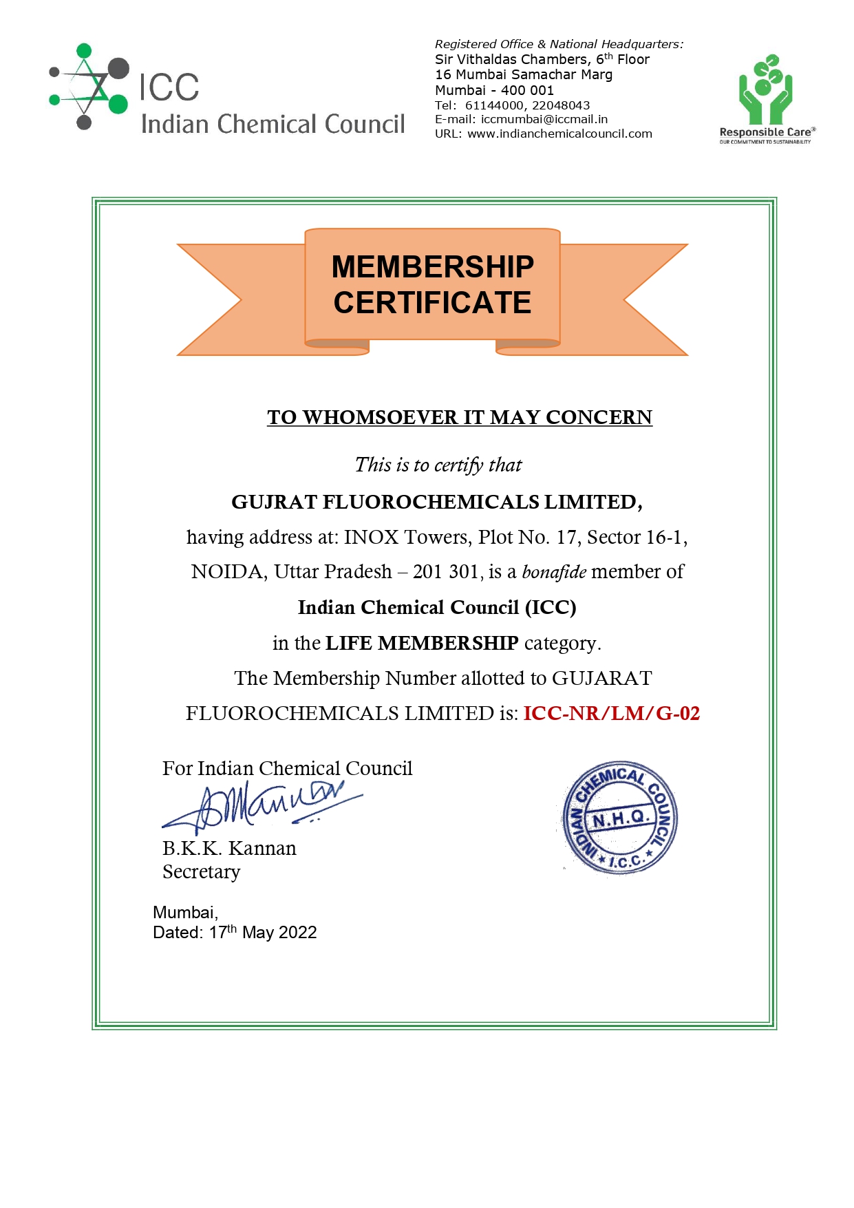 GFL Registration certificate